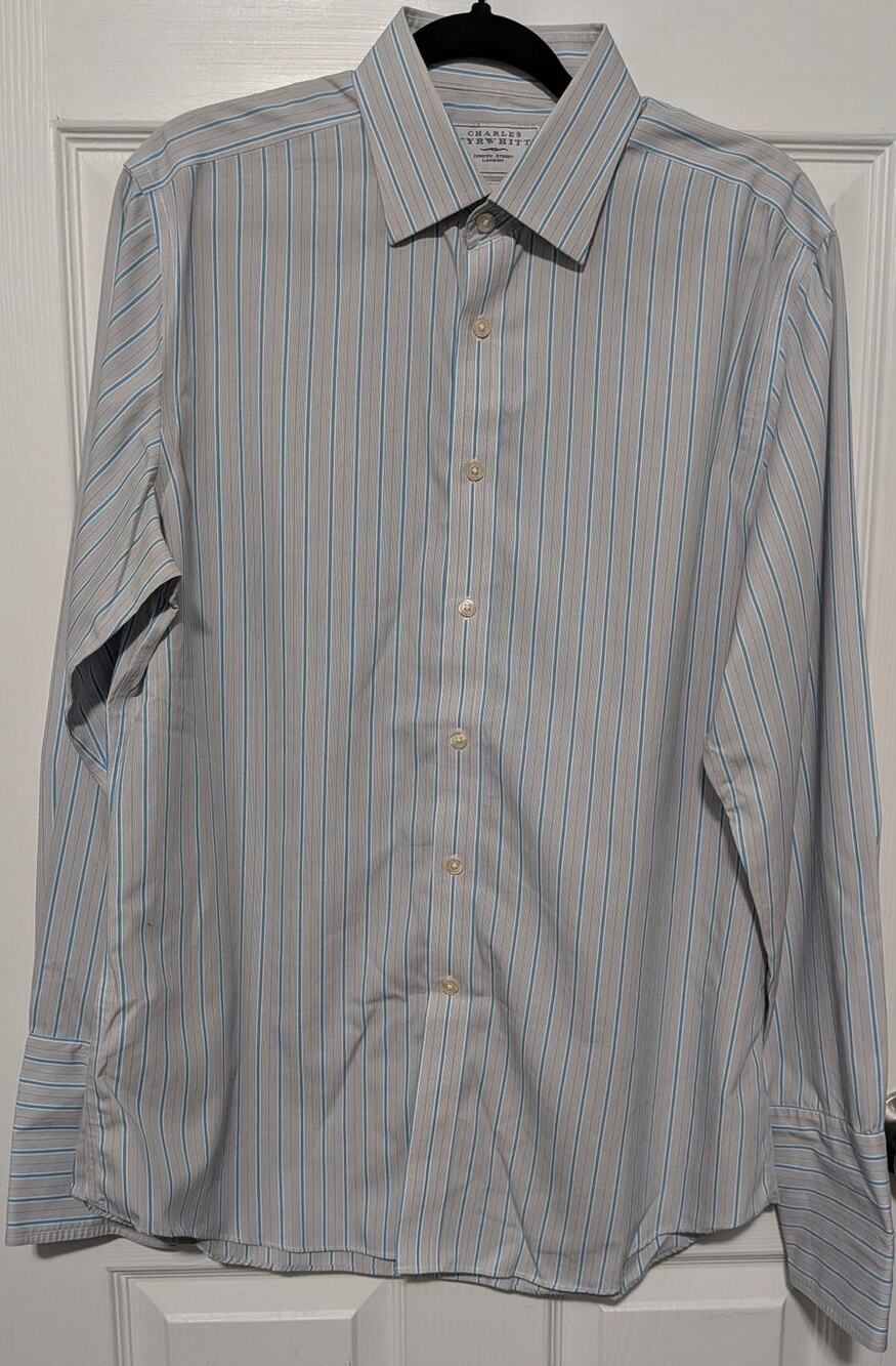 Charles Tyrwhitt Dress Shirt 16.5 34 Non-Iron Slim Fit Striped French Cuff